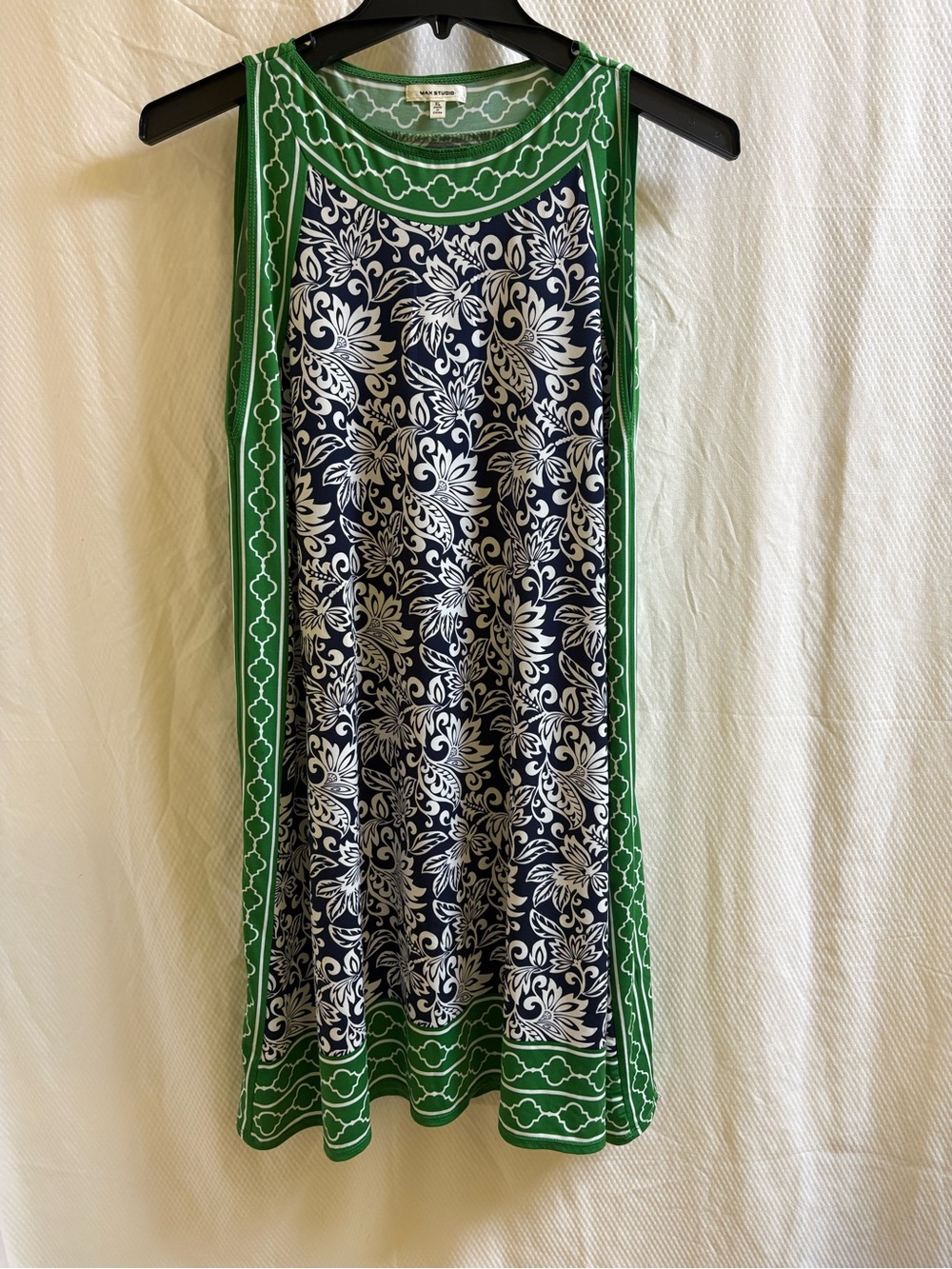 Max Studio Navy + Green Floral-Print Midi Dress XL